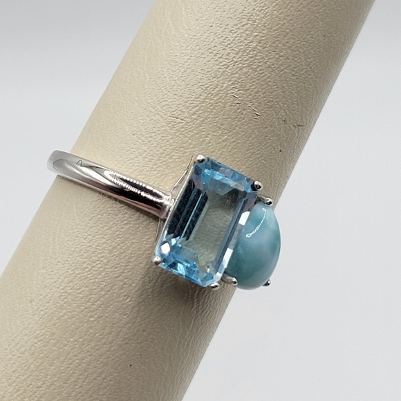 Larimar and Blue Topaz Ring: Sterling Silver Toi Et Moi  Toi et Moi Blue Topaz Larimar Ring 925 Silver Size 10 NWOT